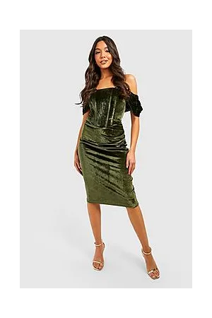 Boohoo Off The Shoulder Velvet Corset Detail Dress