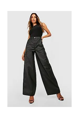 Boohoo Coated High Waisted Baggy Denim Cargo Pants
