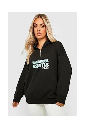 Boohoo Plus Bubble Print Slogan Half Zip Oversized Hoodie