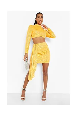 Boohoo Bright Sequin Drape Side Mini Skirt