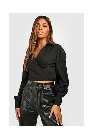 Boohoo Wrap Cotton Crop Shirt