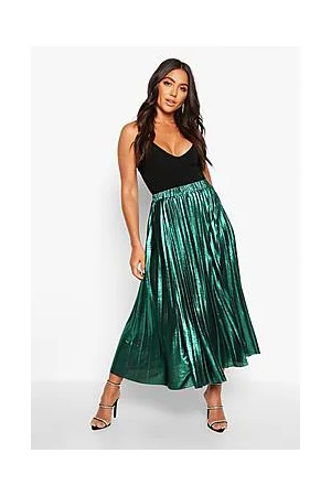 Boohoo Pleated Metallic Midi Skirt