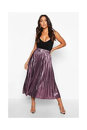 Boohoo Pleated Metallic Midi Skirt