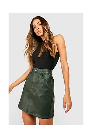 Boohoo Coated High Waisted Denim Mini Skirt
