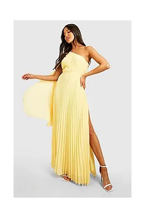 Boohoo Pleated Chiffon Asymmetric Maxi Dress
