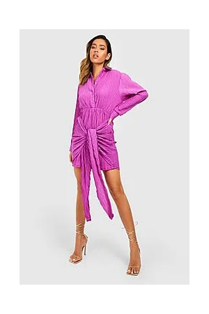 Boohoo Textured Plisse Wrap Shirt Dress