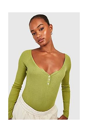 Boohoo Tall V Knitted Bodysuit With Button Detail