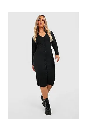 Boohoo Plus Soft Knitted Collared Button Up Midi Dress