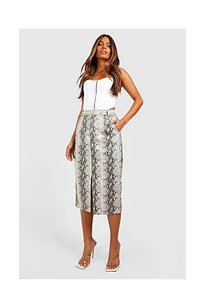 Boohoo Python Leather Look Split Midi Skirt