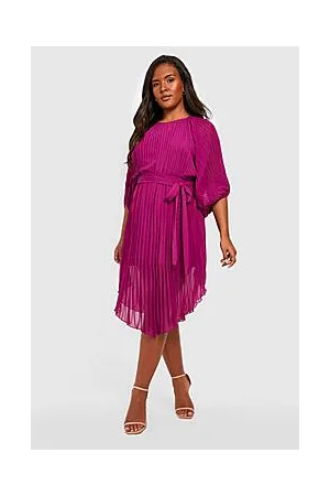 Boohoo Plus Pleated Puff Sleeve Midi Dress