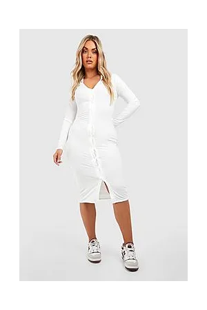Boohoo Plus Soft Knitted Collared Button Up Midi Dress