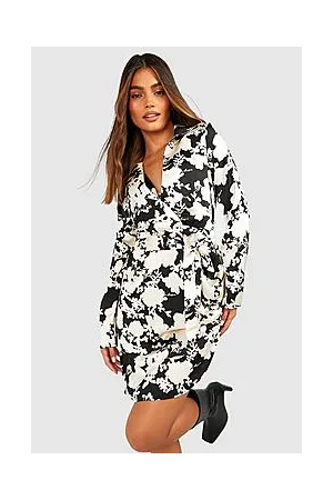 Boohoo Floral Satin Wrap Detail Dress