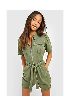 Boohoo Belted Cargo Denim Playsuit