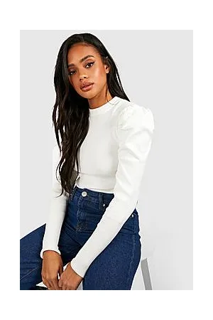 Boohoo Puff Sleeve Crew Neck Knitted Bodysuit