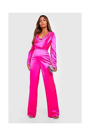 Boohoo Satin Cowl Neck Wide Leg Jumpsuit