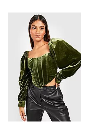 Boohoo Volume Sleeve Velvet Corset Top