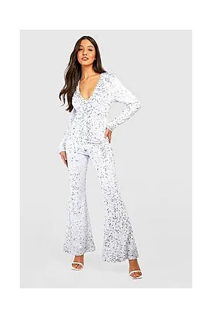 Boohoo Sequin Shoulder Pad Flared Jumpsuit