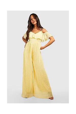 Boohoo Pleated Chiffon Wide Leg Jumpsuit