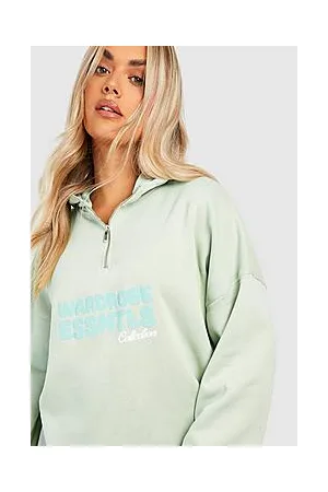 Boohoo Plus Bubble Print Slogan Half Zip Oversized Hoodie