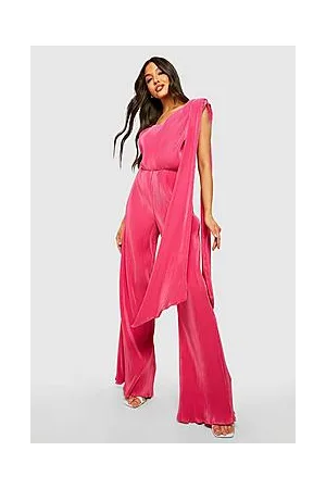 Boohoo Pleated Drape Sleeve Wide Leg Jumpsuit
