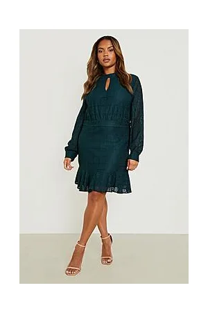 Boohoo Plus Crochet Lace Keyhole Ruffle Skater Dress