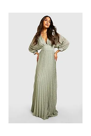 Boohoo Dobby Mesh Pleated Balloon Sleeve Maxi Dress