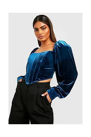 Boohoo Volume Sleeve Velvet Corset Top
