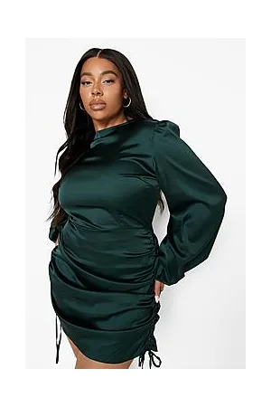 Boohoo Plus Woven Satin Ruched Bodycon Dress