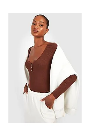Boohoo Tall V Knitted Bodysuit With Button Detail