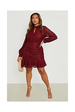 Boohoo Plus Crochet Lace Keyhole Ruffle Skater Dress