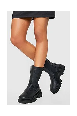 Boohoo Croc Tab Detail Chunky Chelsea Boots