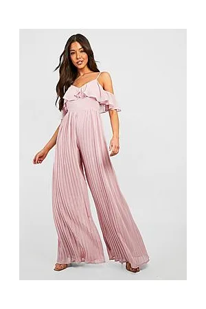 Boohoo Pleated Chiffon Wide Leg Jumpsuit