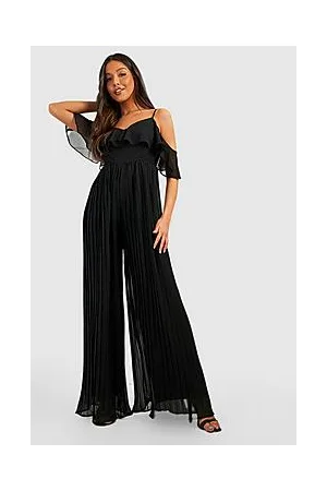 Boohoo Pleated Chiffon Wide Leg Jumpsuit