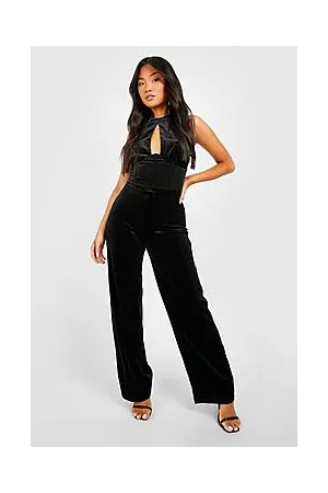 Boohoo Petite Velvet Corset Halter Jumpsuit