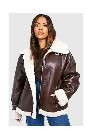 Boohoo Plus Borg Collar Suedette Aviator