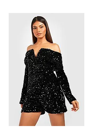 Boohoo Sequin Bardot Plunge Playsuit