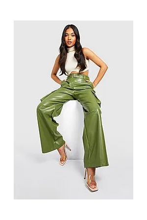 Boohoo Petite Pu Elastic Waist Pocket Cargo Jeans