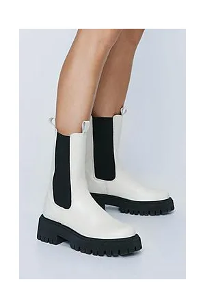 Boohoo Real Leather Longline Cleated Chelsea Boots