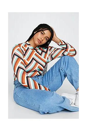 Boohoo Plus Size Stripe Print High Neck Bodysuit
