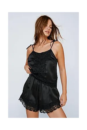Boohoo Recycled Tie Shoulder Cami Top And Shorts Pajama Set