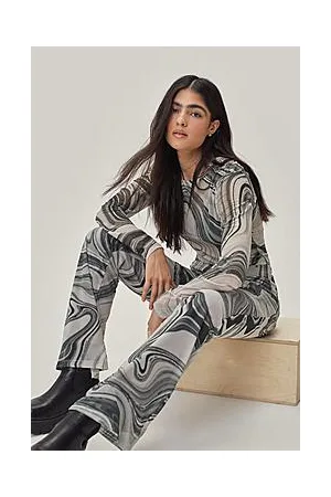 Boohoo Printed Cropped Crew Neck Mesh Top