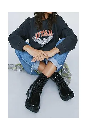 Boohoo Lace The Music Faux Leather Biker Boots