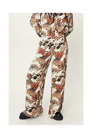 Boohoo Petite Vintage Floral Satin Wide Leg Pants