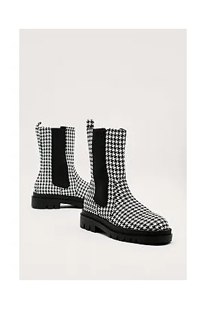 Boohoo Houndstooth Chunky High Ankle Chelsea Boots