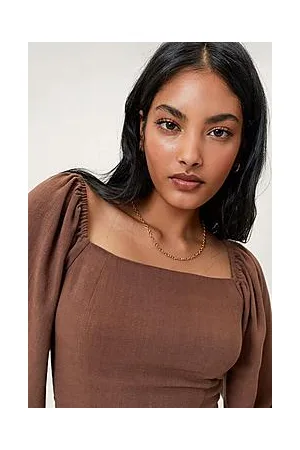 Boohoo Linen Square Neck Long Sleeve Crop Top