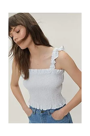 Boohoo Shirred Poplin Strappy Crop Top