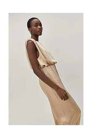 Boohoo Satin Shoulder Padded Wide Leg Jumpsuit