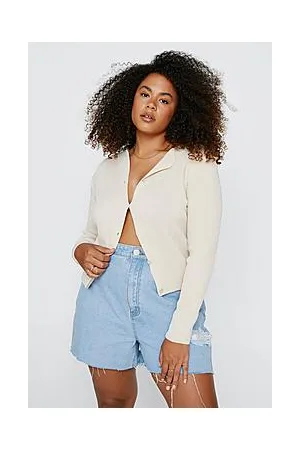 Boohoo Plus Size Knitted Ribbed Button Down Cardigan