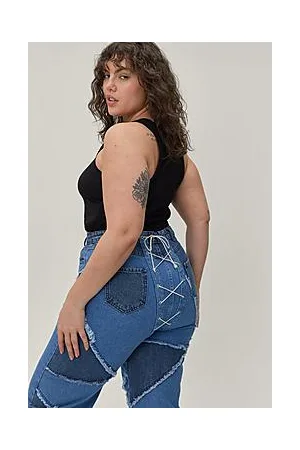 Boohoo Plus Size Patchwork Denim Mom Jean