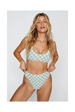 Boohoo Polka Dot Print Cropped Bikini Top